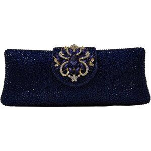 Dark Blue Rhinestone Box Clutch Bag for Formal Events, Wedding, Prom